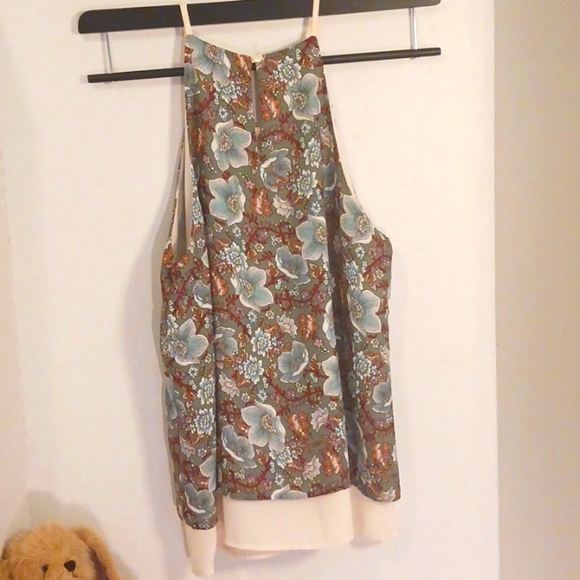 Women's Boho Floral Top Size S Cross Hatching V-neck Lightweight - Picture 2 of 6